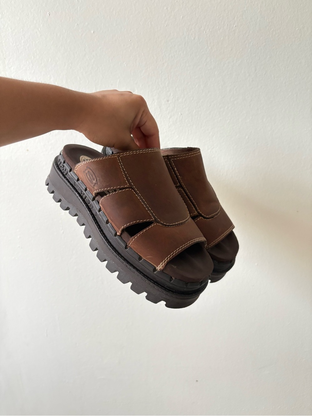 Vintage Skechers Brown Leather Chunky Platform Sandals US 6